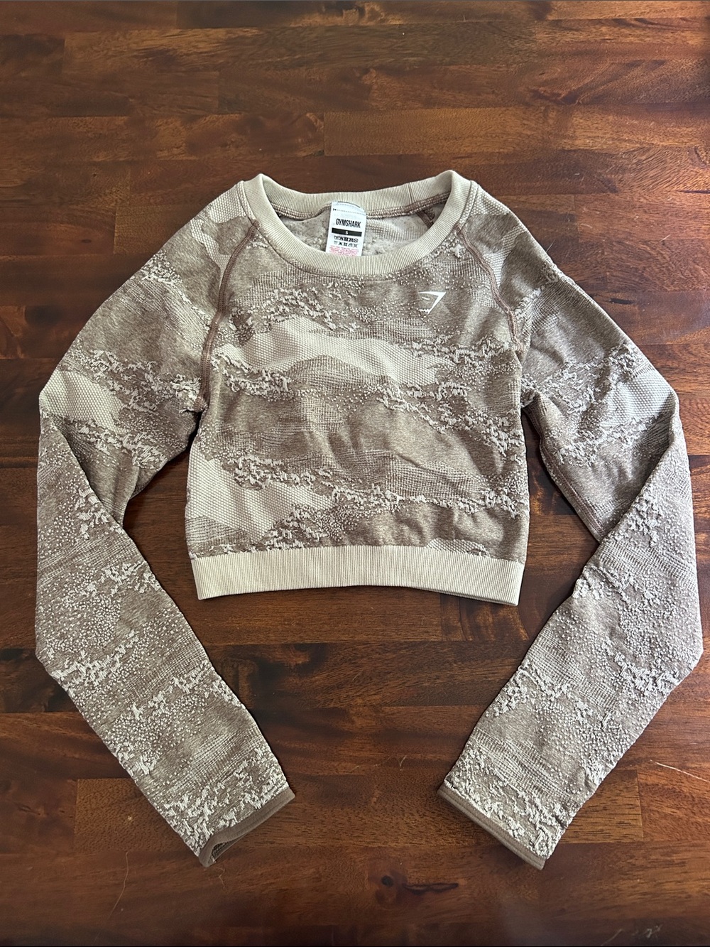 Gymshark Beige Camo Crop Long-Sleeve